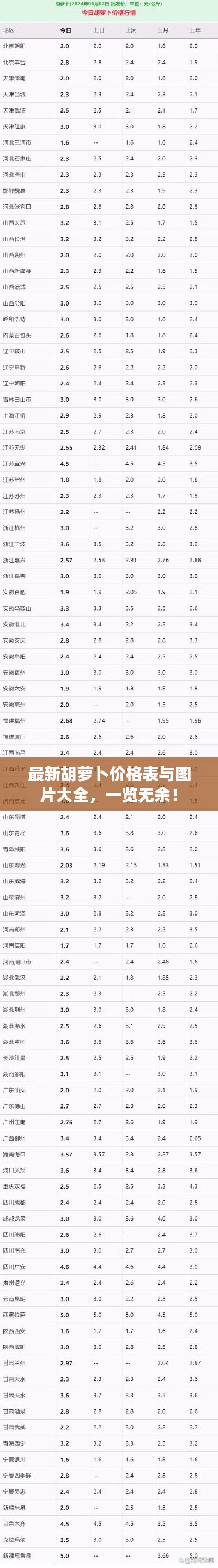 最新胡萝卜价格表与图片大全，一览无余！