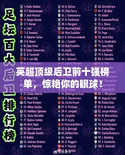 英超顶级后卫前十强榜单，惊艳你的眼球！