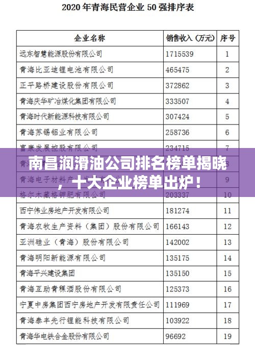 南昌润滑油公司排名榜单揭晓，十大企业榜单出炉！